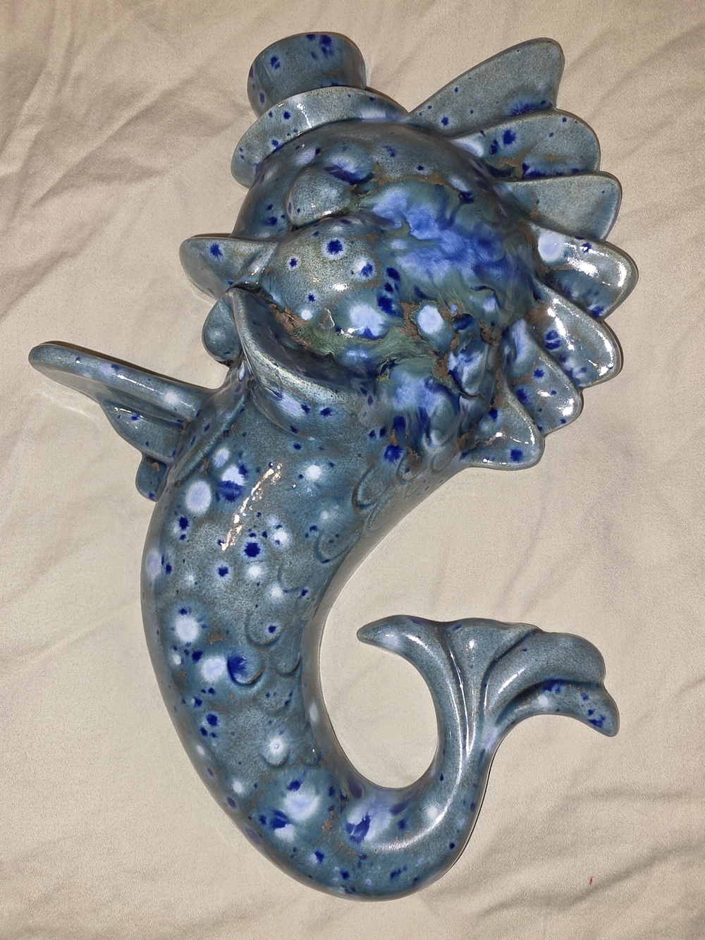 Blue Glazed Ceramic Seahorse Wall Art - Decorative Home Accent
